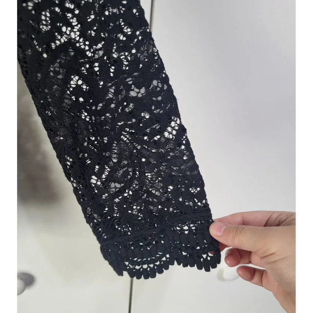 VTG Women's LG Whimsigoth Full Lace Long Sleeve Top Blouse See through y2k black - Picture 5 of 10